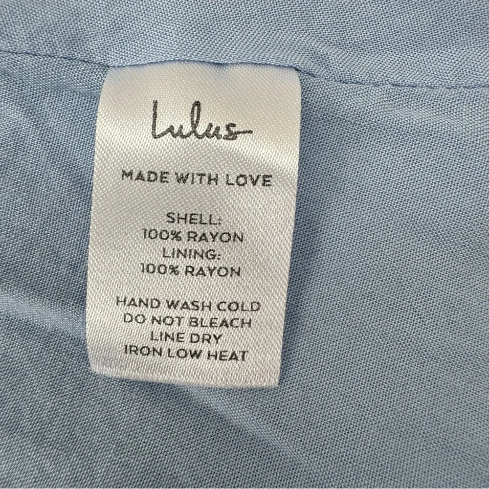 Lulus Smocked Midi Dress size Medium Light Blue Tie Shoulder Lined